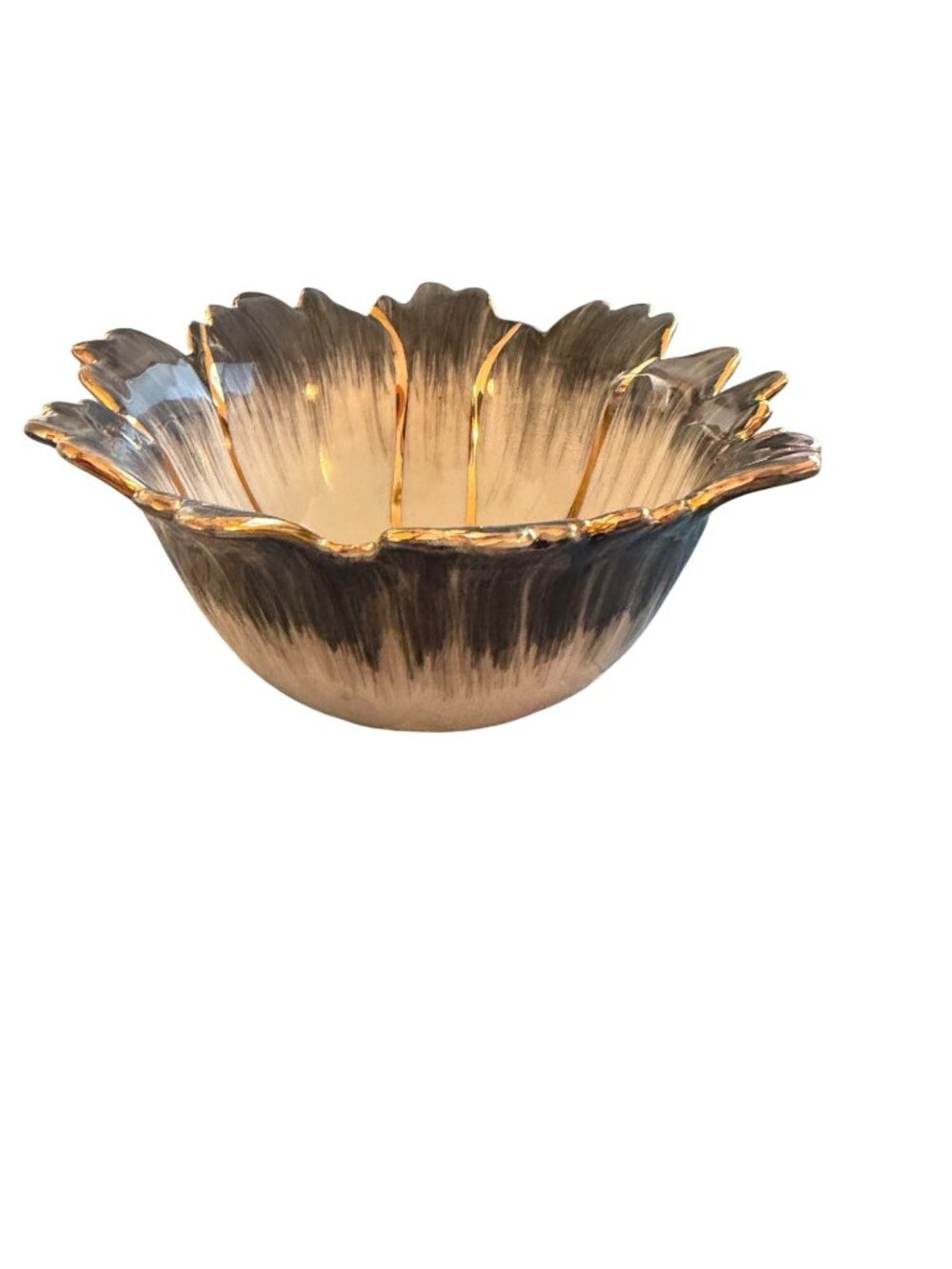 Anthropologie Jennifer Tran Papetal Floral Serving Bowl 6" Gold Trim Collectible